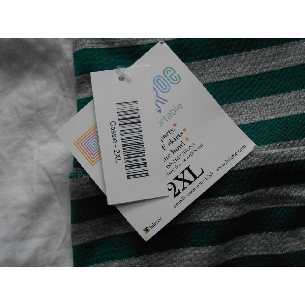 New LuLaRoe 2XL Plus Cassie Pencil Skirt Knee Length Stretch Gray/Green Striped - Picture 2 of 2